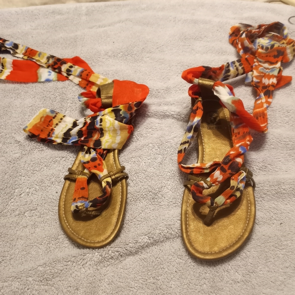 Orange multicolored flat strapped sandals